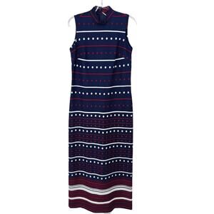 Vintage 60s Trends By Jerrie Lurie Mod Dot Stripe Maxi Dress Blue